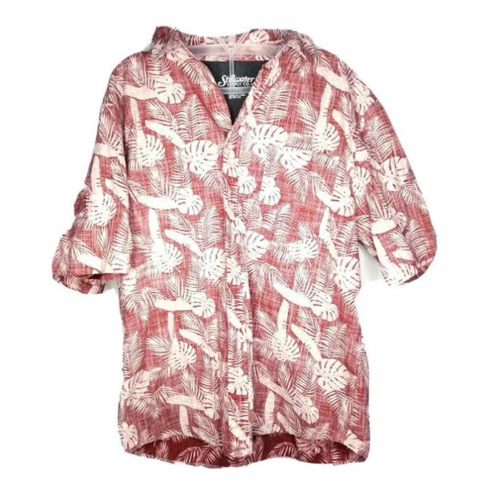 Stillwater Supply Co. Red White Hawaiian Short Sleeve Button Front Mens Shirt 2X